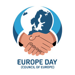 Europe Day Council of Europe Vector Illustration with Unity Hands Around Continent