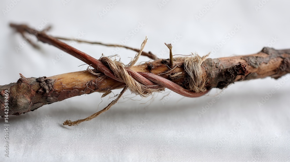 Poster close-up of a twisted willow twig showcasing delicate bark textures, gently lit to emphasize natural