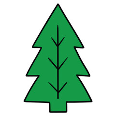 Fototapeta premium Hand drawn cartoon evergreen spruce tree on white background.