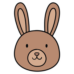 Hand drawn cartoon hare or rabbit face on white background.