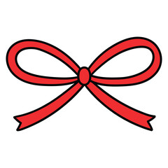 Hand drawn cartoon red bow on white background.