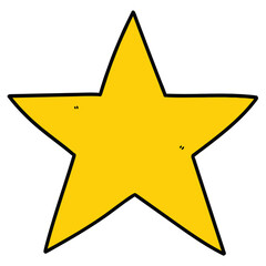 Hand drawn cartoon yellow star on white background.