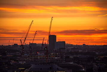 Sunset over the city of London, England. Skyline on sunset