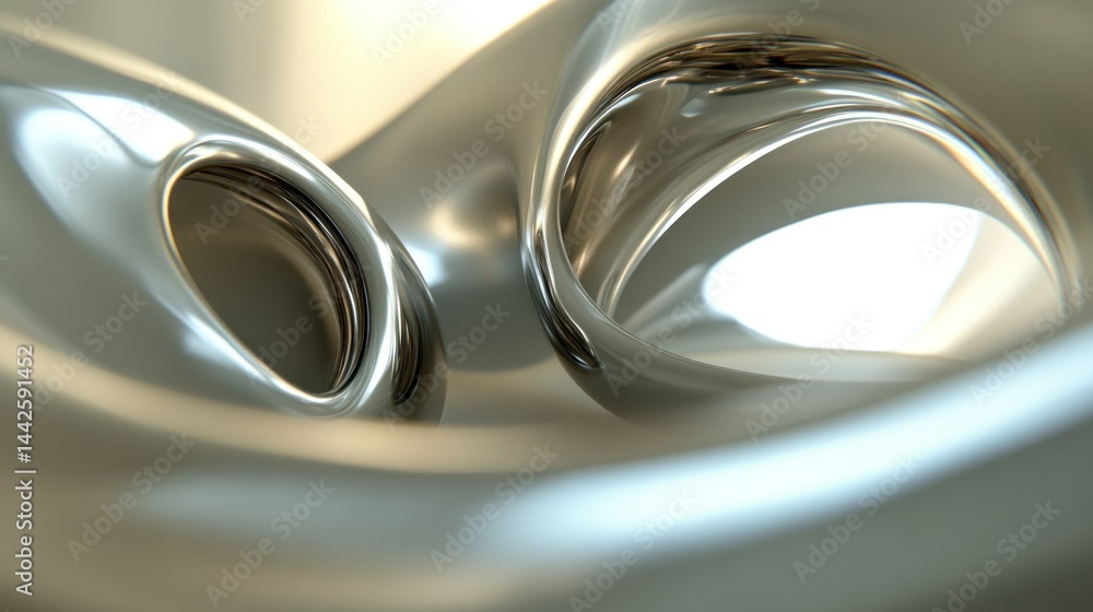 Poster abstract composition of glossy metallic surfaces with curved elements