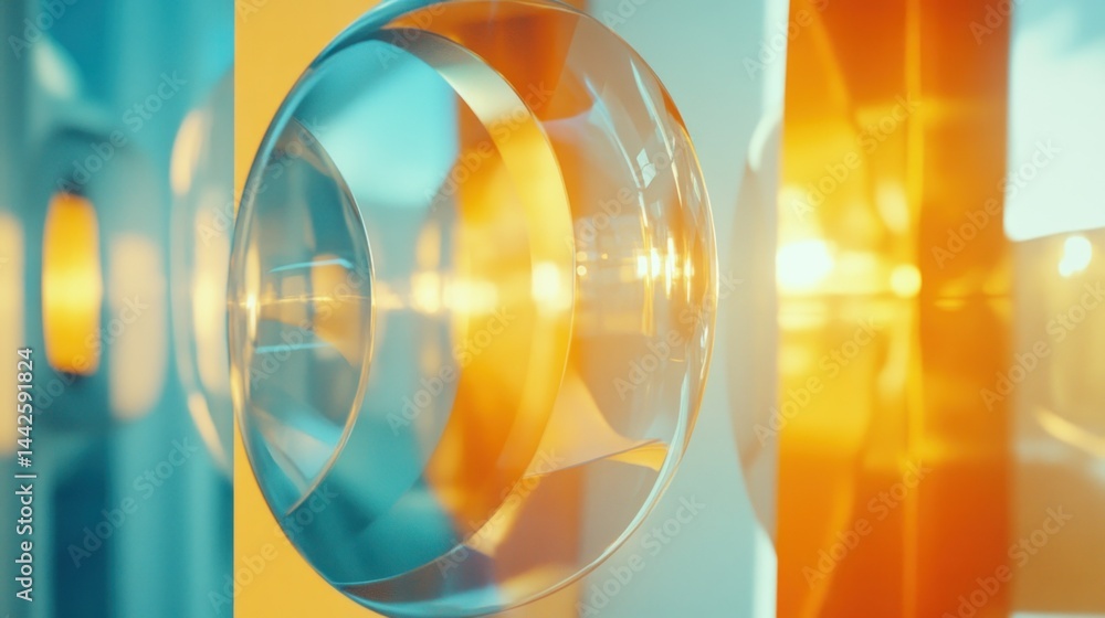 Poster transparent spheres and reflective structures are illuminated by ambient lighting