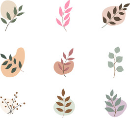 Abstract Botanical Boho Composition with Organic Shapes and Mid Century Modern Foliage Design