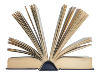 A captivating image of an open book, pages fanned out like a delicate, inviting blossom.  Represents knowledge, education, storytelling, and discovery.