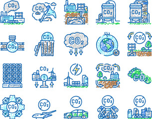 carbon capture co2 storage icons hand drawn