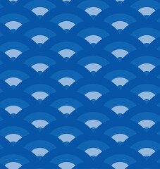 Half circle abstract modern seamless pattern. Classical semi circle design, geometrical wave grid. Blue tones colour palette. Web graphic decorative ornament background. Vector swatch illustration