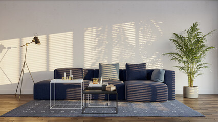 Large luxury modern bright interiors Living room mockup illustration 3D rendering image