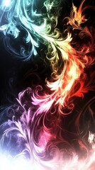 Abstract swirling patterns in vibrant colors against a dark background.