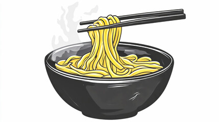 Steaming Hot Noodles with Chopsticks in Black Bowl