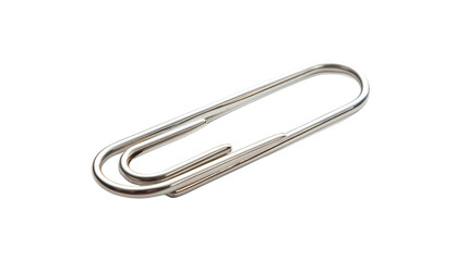 Shiny Silver Paper Clip on White Background - Isolated Office Supplies