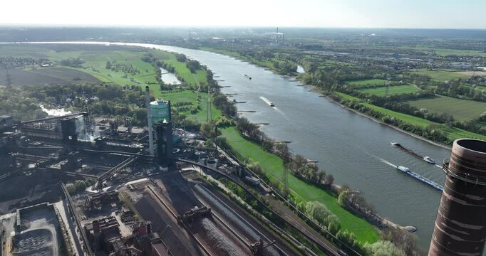 cokes oven, blast furnace, metal production. Industrial facility, chimney, smoke stacks. Aerial view.