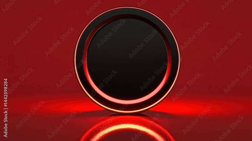 Poster a glowing black and red circular object with a red background