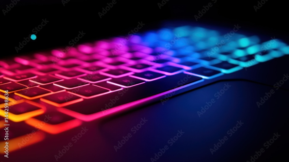 Poster a close up photo of a brightly lit computer keyboard