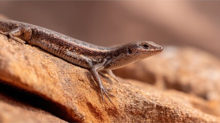 Fototapeta premium Skink Sunning on Rock: Reptilian Wildlife in Natural Habitat