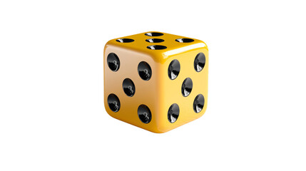 Professional Yellow Dice with Black Dots Isolated on White Background