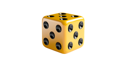Professional Yellow Dice with Black Dots Isolated on White Background