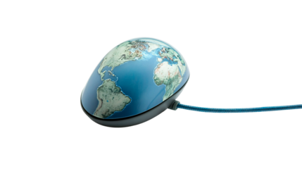 Modern Computer Mouse in Unique Glass Shape with Cable, Technology Concept