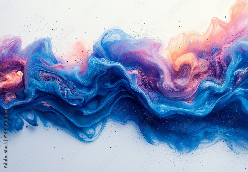 Aufkleber abstract blue and pink ink in smoke art style on white background with soft flowing patterns and min