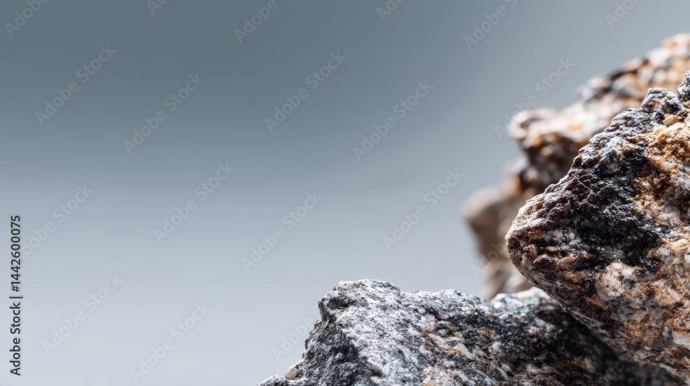 Poster close-up view of a rough granite fragment featuring contrasting black, white, and gray speckles, set