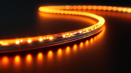 A glowing flexible led light strip bends in a curve