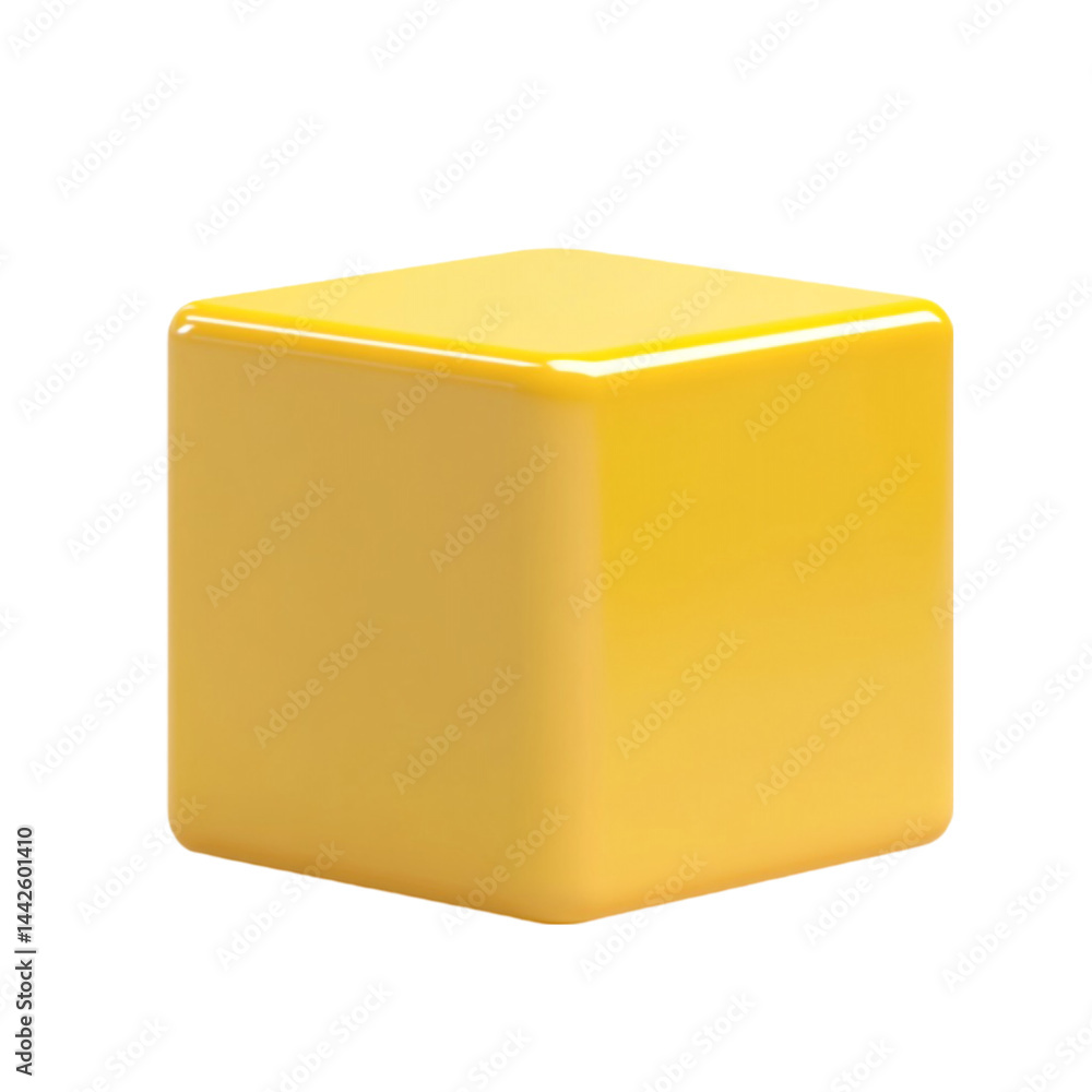 Poster a yellow cube sits on a white background a simple 3d rendering