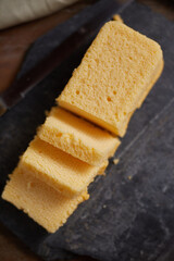 Slices of butter cake on plate