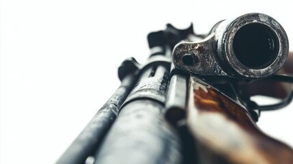 This image captures the intensity of a firearm up close. The design highlights intricate details and craftsmanship. A striking representation of weaponry. Generative AI