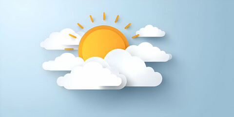 A bright sun shines through fluffy clouds, creating a cheerful atmosphere. This image evokes feelings of warmth and positivity, perfect for nature themes.