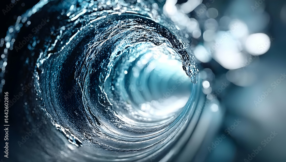 Poster a captivating image of swirling water creating a mesmerizing tunnel effect, showcasing the dynamic b