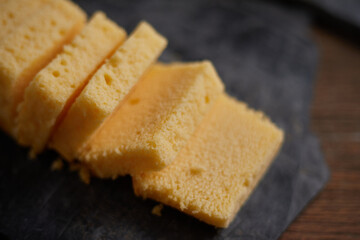 Slices of butter cake on plate