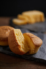 Slices of butter cake on plate