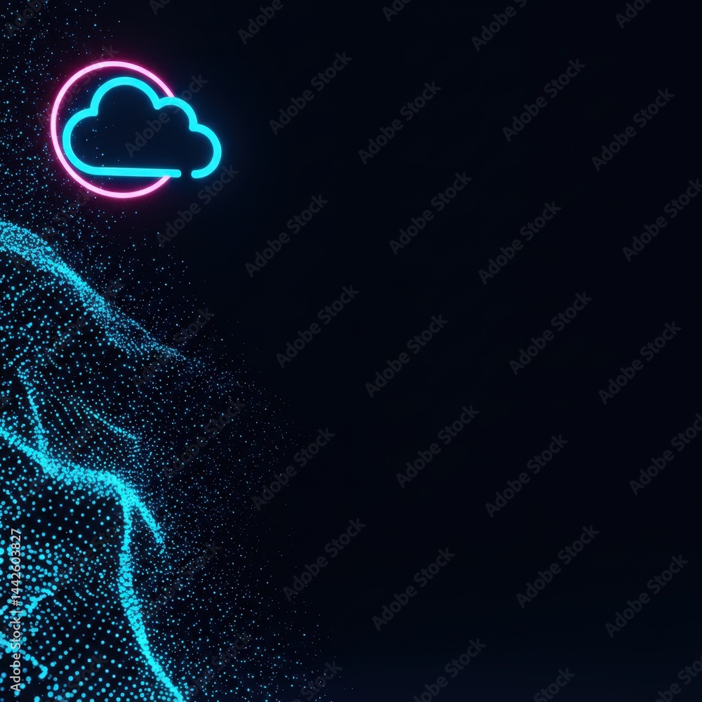 Poster abstract neon cloud computing digital data visualization background