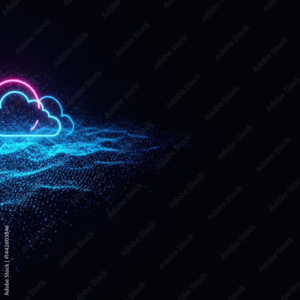 Aufkleber neon cloud computing abstract digital data storage network concept illustration