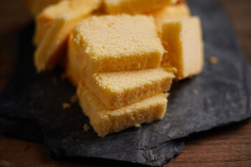 Slices of butter cake on plate