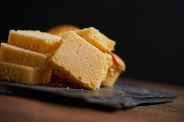 Slices of butter cake on plate