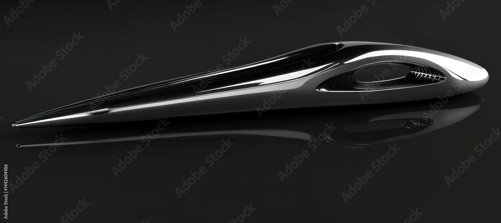 Aufkleber an abstract metallic object with a sleek futuristic design is presented