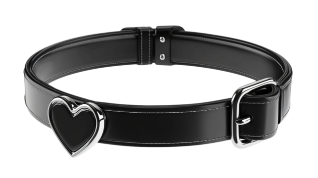 Luxurious Black Leather Dog Collar with Heart Shaped Tag for Stylish Pets