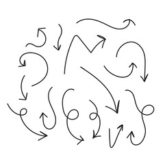 Hand drawn arrows and sketch doodle style curved arrows collection flat vector illustration.