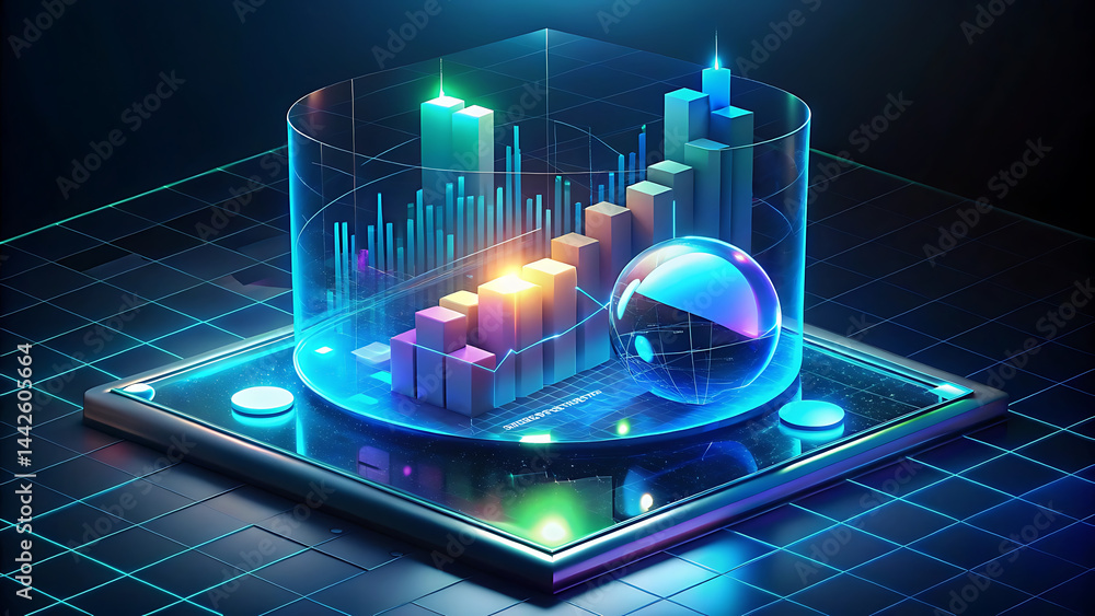 Poster 3d transparent dashboard for stock market analysis data report