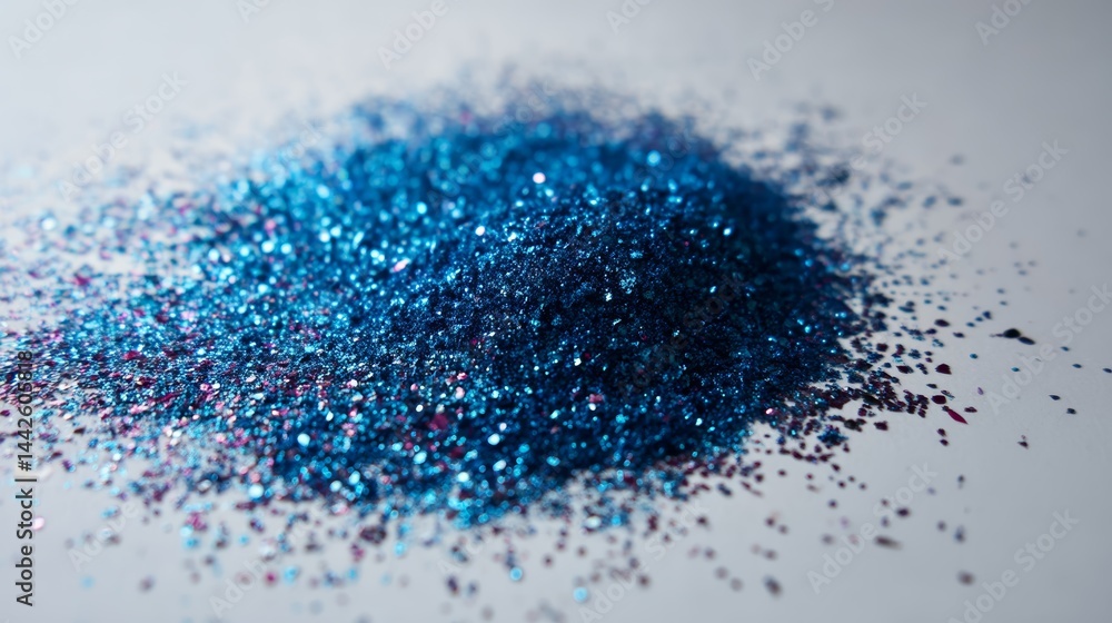 Poster vibrant blue glitter is scattered artfully over a neutral backdrop, creating a visually striking tex