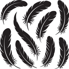 Obraz premium Silhouettes of feathers, long, curved, floating, tribal, stylized, natural, minimalist, vector, clipart 