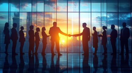 Business handshake at sunset