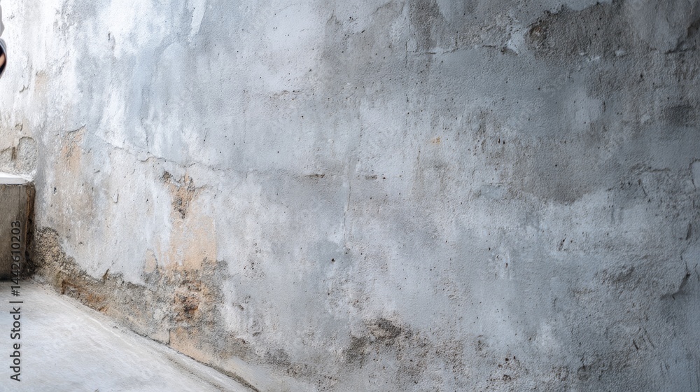 Aufkleber Wide shot displays a smooth grey concrete wall showing subtle variations in tone, featuring clear copy space on the left for design purposes in commercial projects