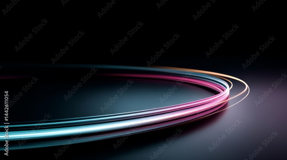 Poster Swirling bands of cerulean and violet light create a mesmerizing display in a dark void, evoking feelings of cosmic phenomena and technological innovation