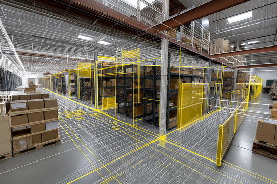 WMS. Warehouse Management System. Inventory control technology. Warehouse automation efficiency. Supply chain shipment. Real-time 3D map of autonomous warehouse operations