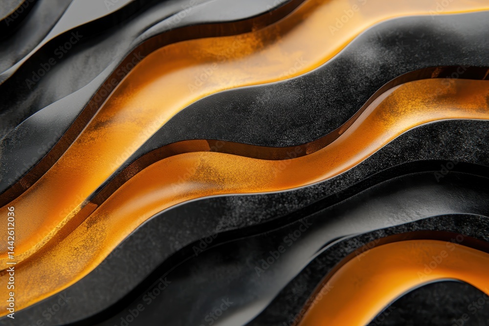 Poster abstract orange and black wave pattern with smooth texture design