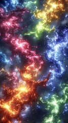 A vibrant cosmic scene with colorful swirling patterns resembling nebulae in space.